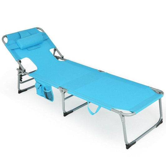 Folding Beach Lounge Chair with Pillow for Outdoor Turquoise