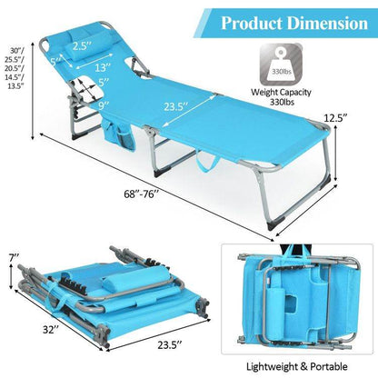 Folding Beach Lounge Chair with Pillow for Outdoor