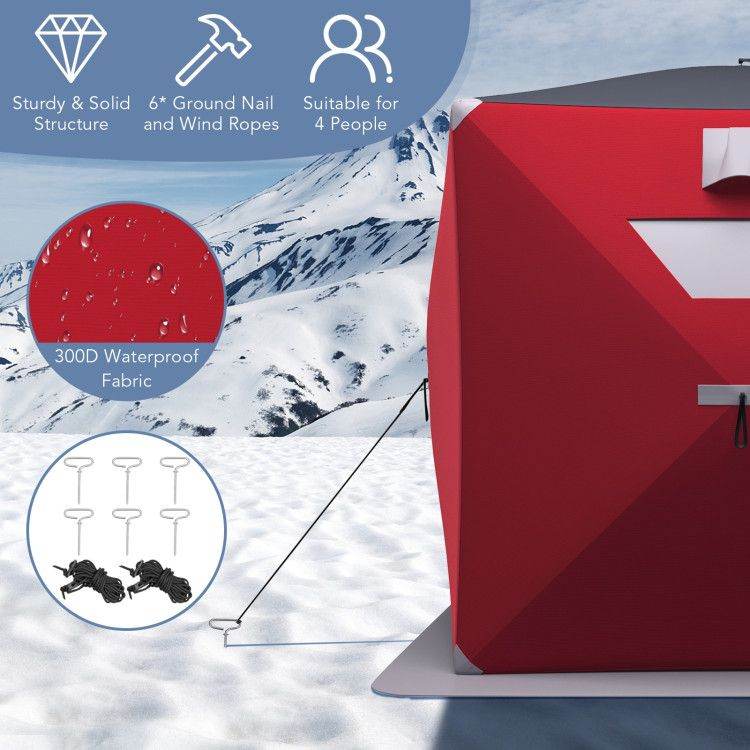 2-Person Portable Ice Shelter Fishing Tent with Carry Bag – Red