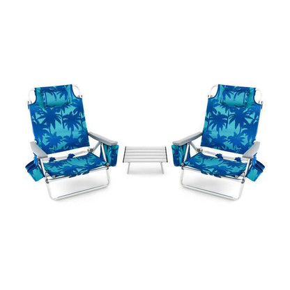 5-Position Folding Backpack Beach Chair Set with Table - Set of Two Navy
