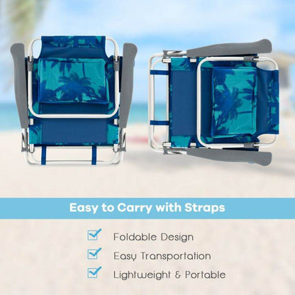 5-Position Folding Backpack Beach Chair Set with Table - Set of Two