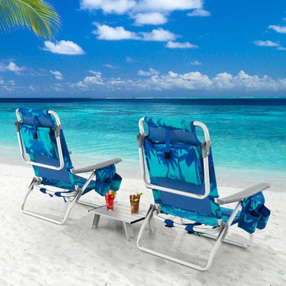 5-Position Folding Backpack Beach Chair Set with Table - Set of Two