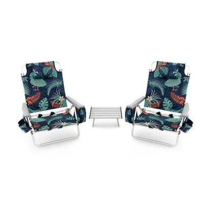 5-Position Folding Backpack Beach Chair Set with Table - Set of Two Green