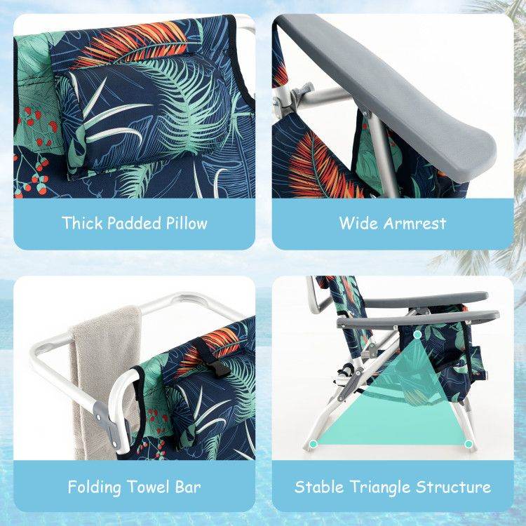 5-Position Folding Backpack Beach Chair Set with Table - Set of Two