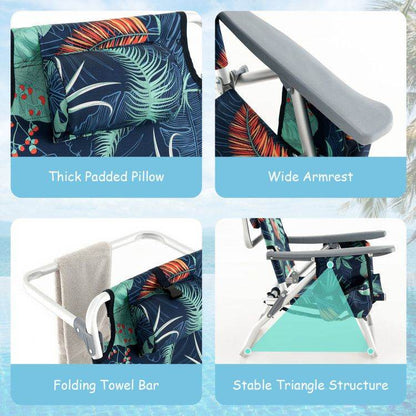 5-Position Folding Backpack Beach Chair Set with Table - Set of Two