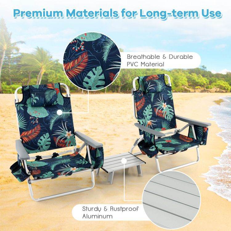 5-Position Folding Backpack Beach Chair Set with Table - Set of Two