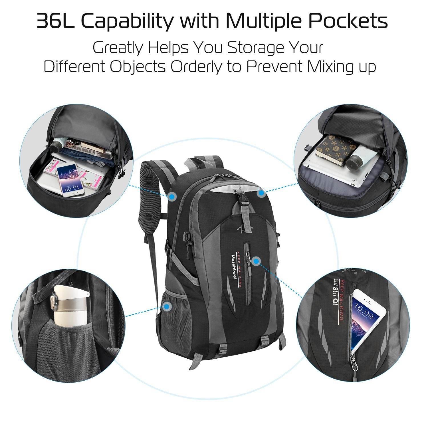36L Waterproof Travel Hiking Backpack
