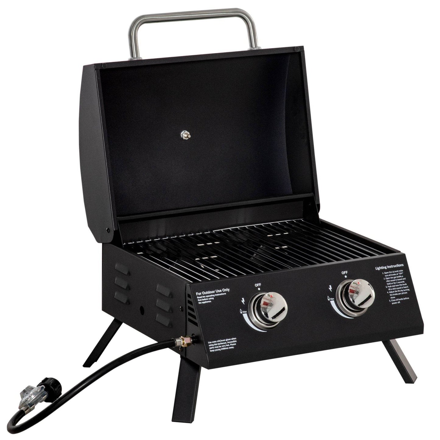 2 Burner Propane Gas Tabletop BBQ Grill with Foldable Legs