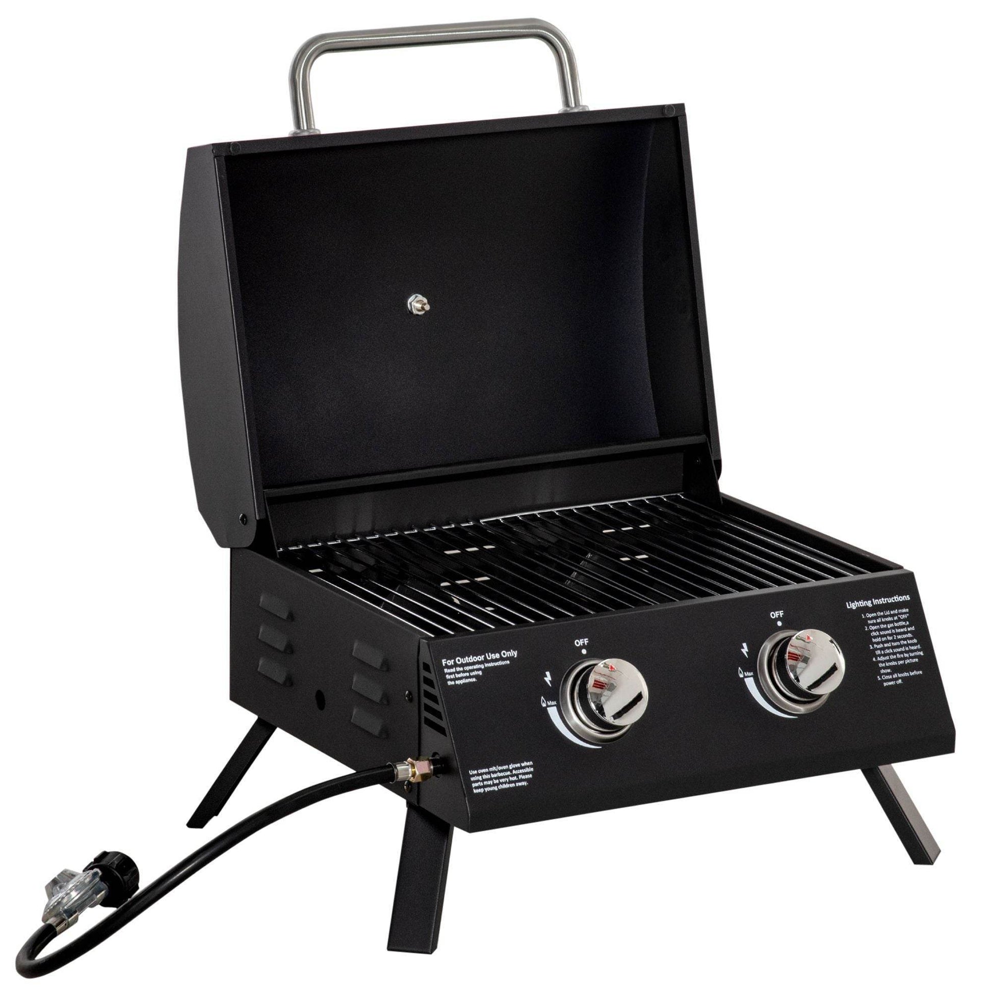 2 Burner Propane Gas Tabletop BBQ Grill with Foldable Legs