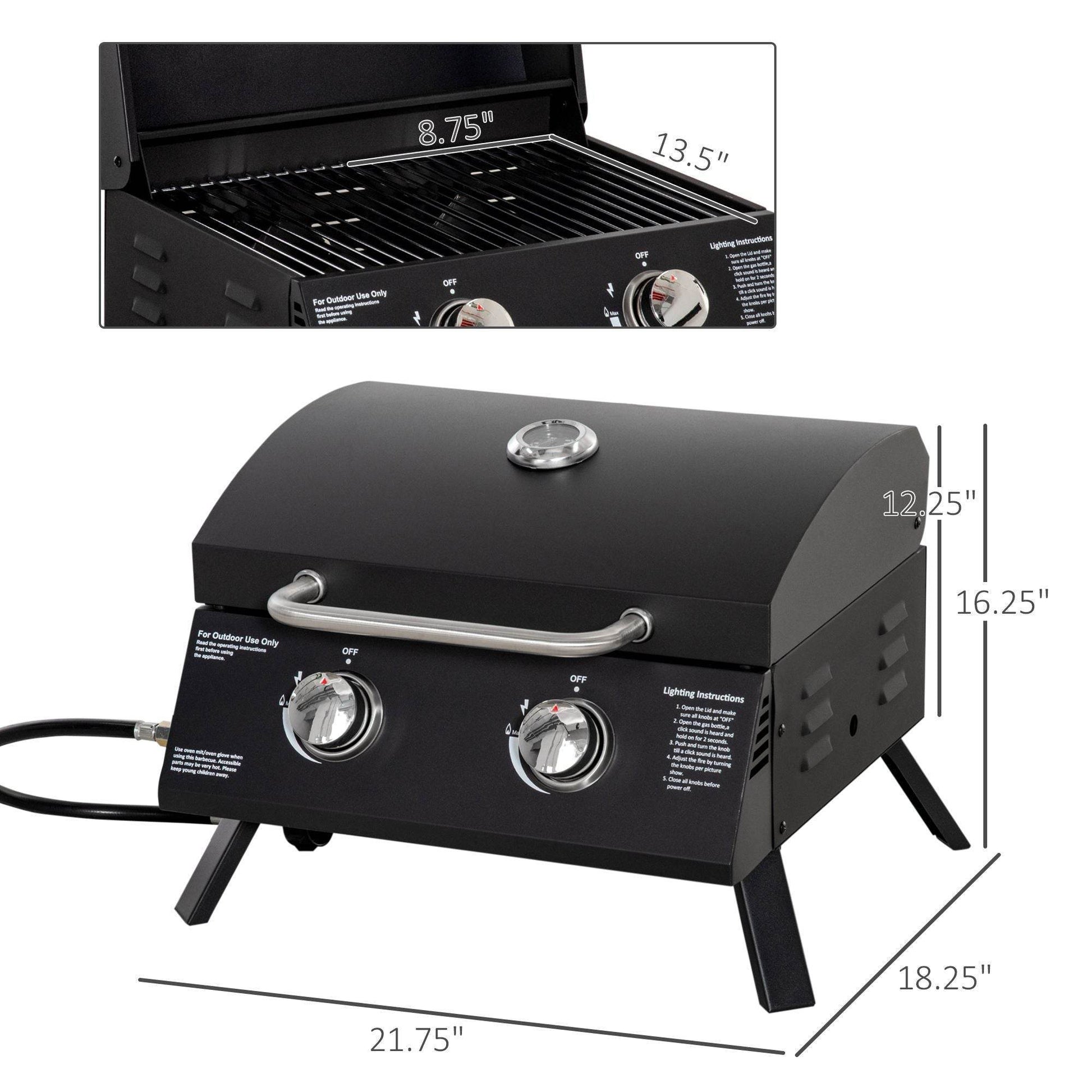 2 Burner Propane Gas Tabletop BBQ Grill with Foldable Legs