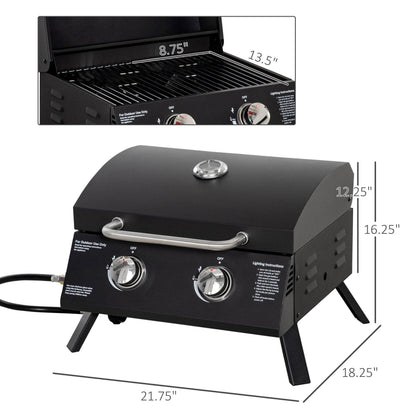 2 Burner Propane Gas Tabletop BBQ Grill with Foldable Legs