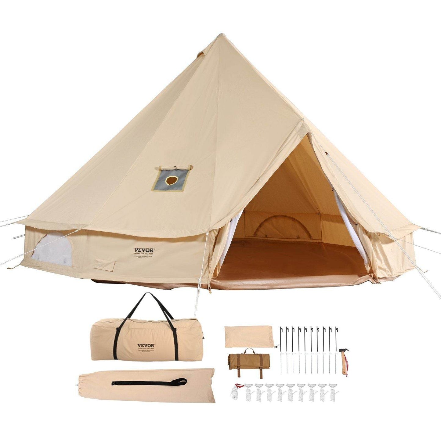 3-5 Person Canvas Glamping Bell Tent with Stove Jack and Detachable Side Wall 10'x 10'x98"