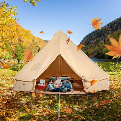 3-5 Person Canvas Glamping Bell Tent with Stove Jack and Detachable Side Wall 10'x 10'x98"