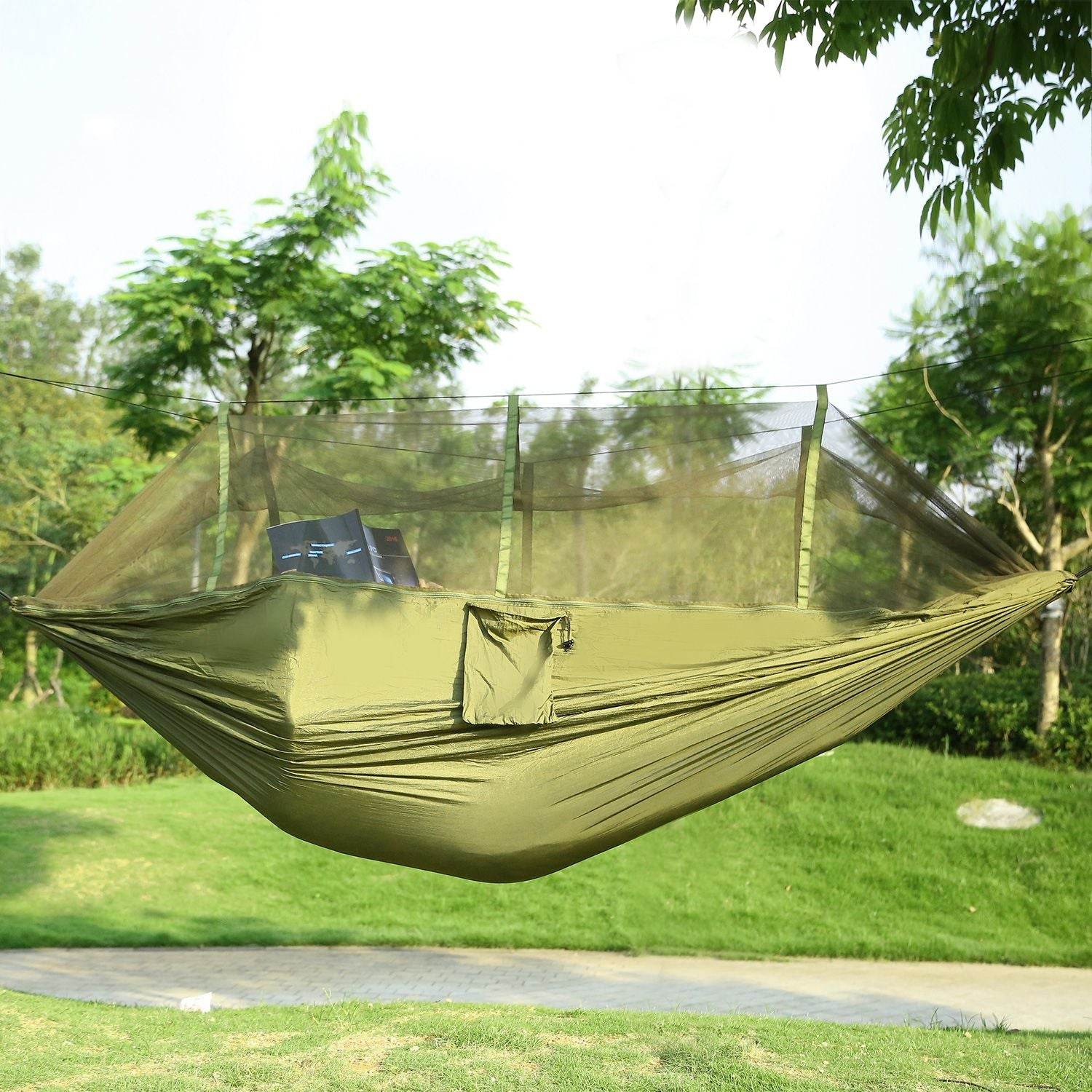 Portable Double Camping Hammock with Mosquito Net Light Green