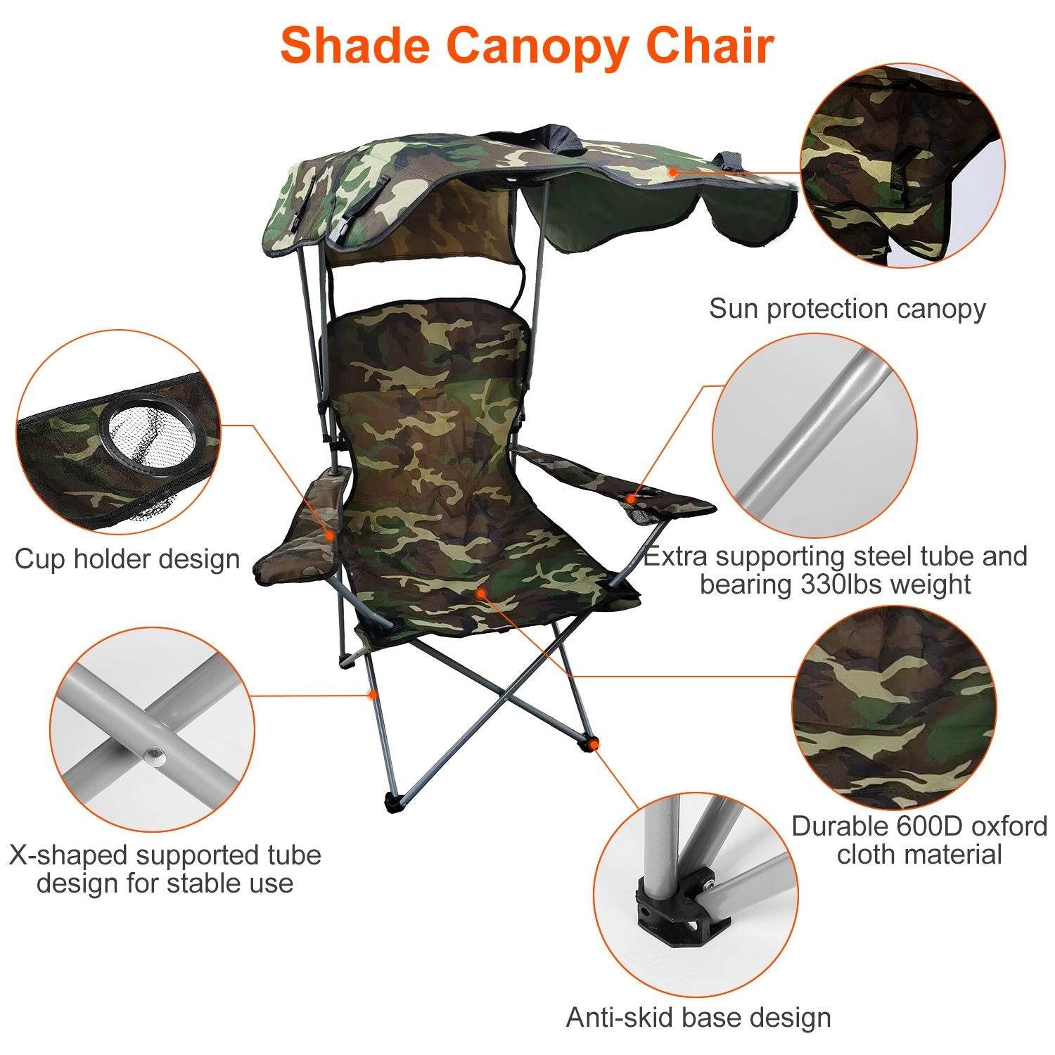 Foldable Canopy Beach Chair with Sun Protection and A Shade Cover