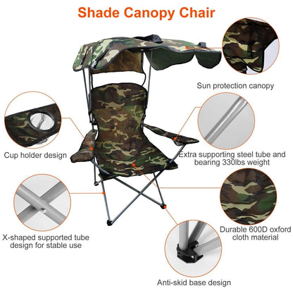 Foldable Canopy Beach Chair with Sun Protection and A Shade Cover
