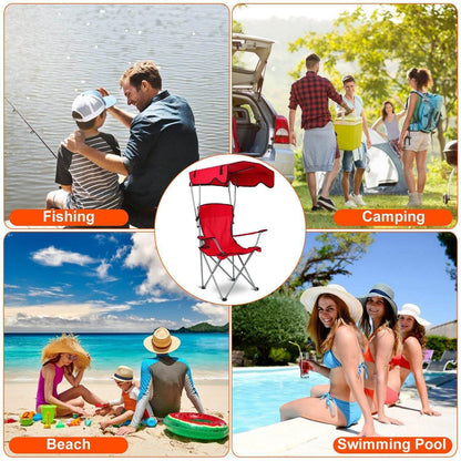 Foldable Canopy Beach Chair with Sun Protection and A Shade Cover