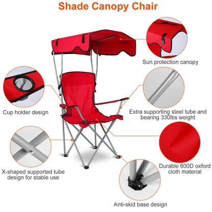 Foldable Canopy Beach Chair with Sun Protection and A Shade Cover