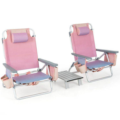 2-Pack 5-Position Folding Backpack Beach Chairs