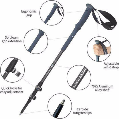 Pair of Adjustable Anti-Shock Trekking Poles in Black