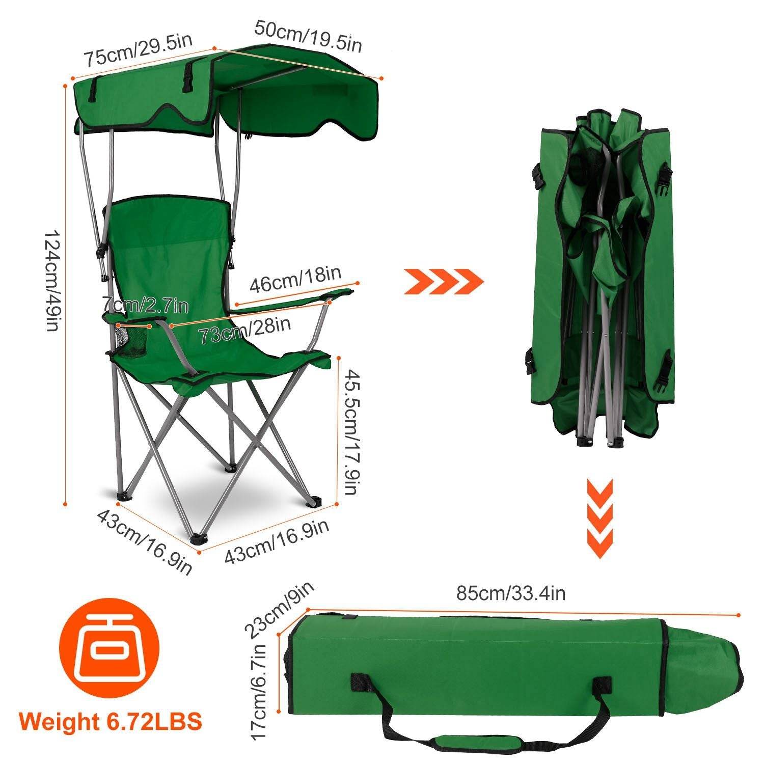 Foldable Canopy Beach Chair with Sun Protection and A Shade Cover