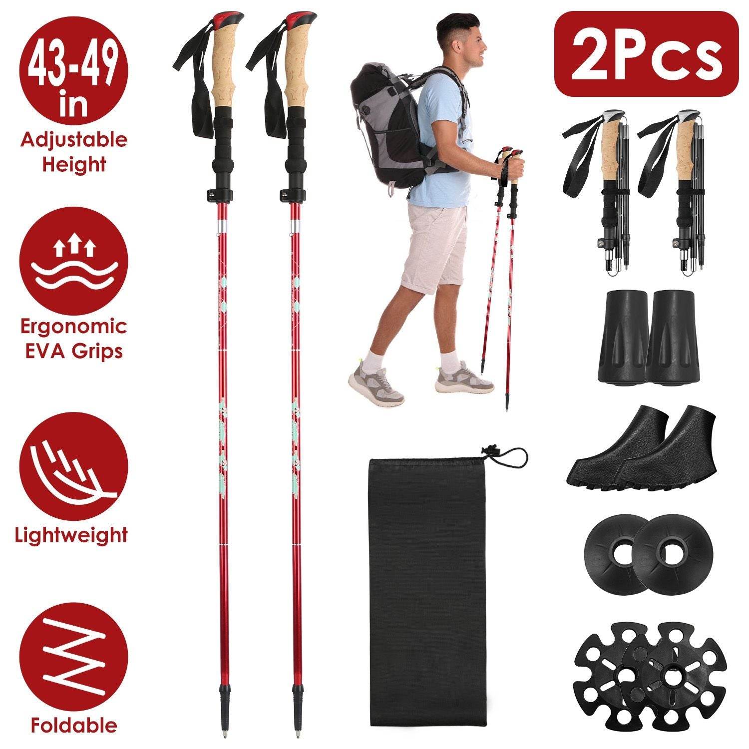 2-Pack Collapsible Hiking Poles Red