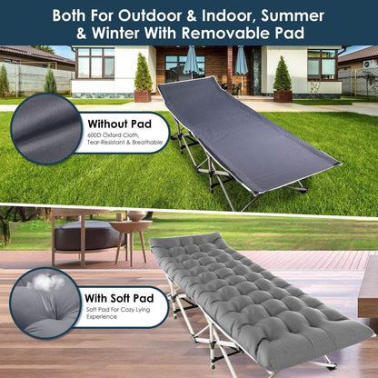 Folding Camping Cot with 2-Sided Soft Pad (440 lbs Max Load)