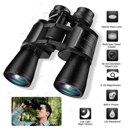 Portable Zoom Binoculars with FMC Lens and Low Light Night Vision