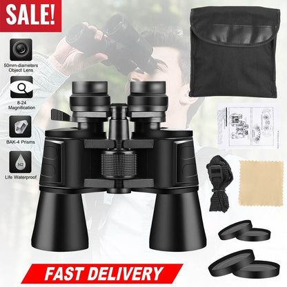 Portable Zoom Binoculars with FMC Lens and Low Light Night Vision Black