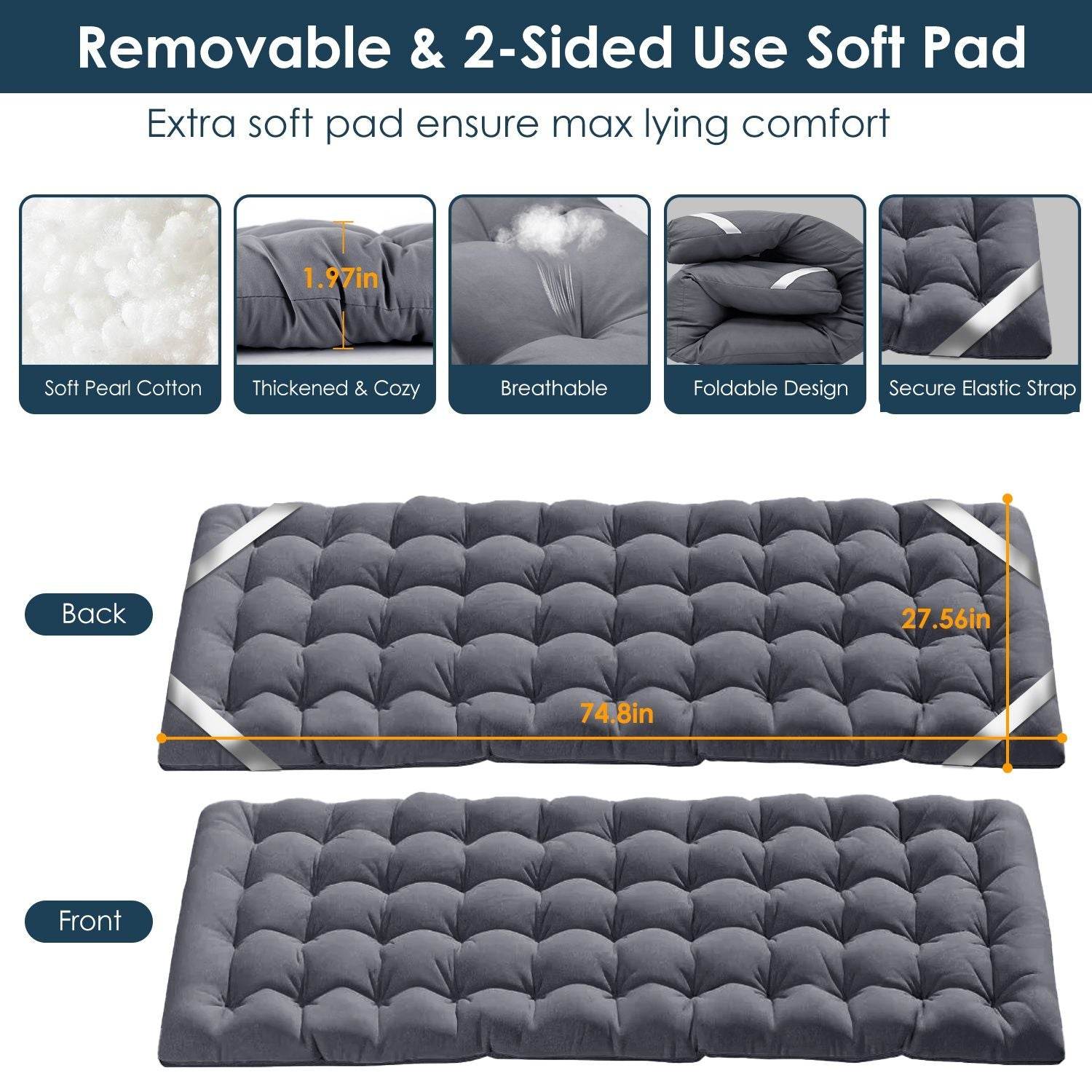 Folding Camping Cot with 2-Sided Soft Pad (440 lbs Max Load)
