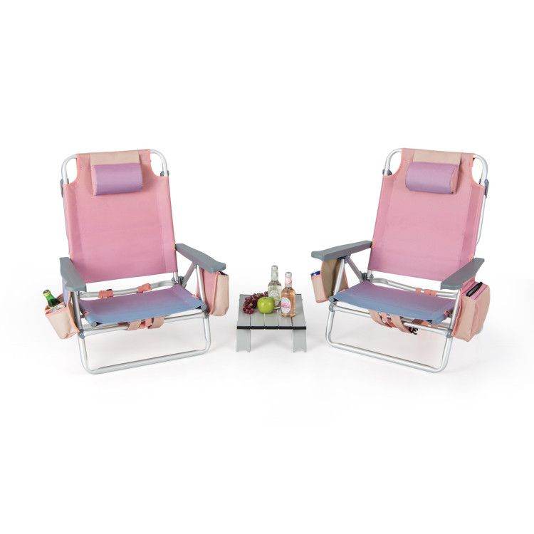 2-Pack 5-Position Folding Backpack Beach Chairs