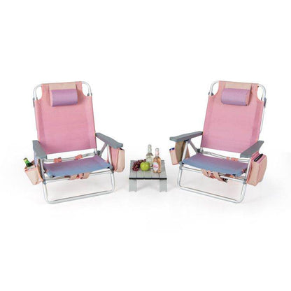 2-Pack 5-Position Folding Backpack Beach Chairs