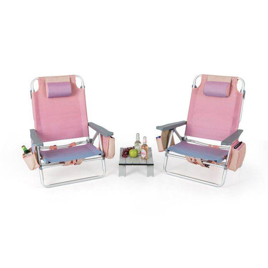 2-Pack 5-Position Folding Backpack Beach Chairs