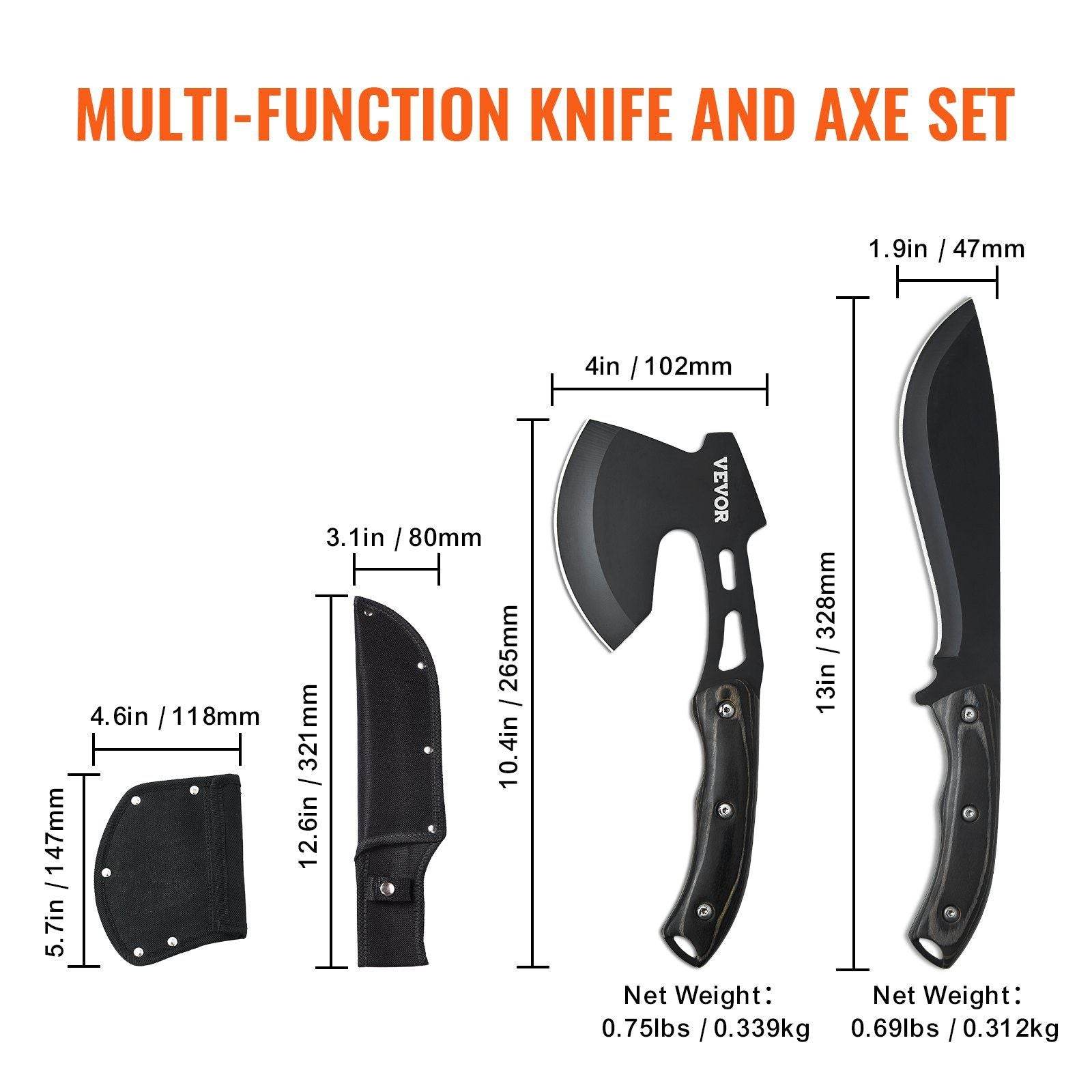Hunting Knife and Hatchet Axe Combo Set