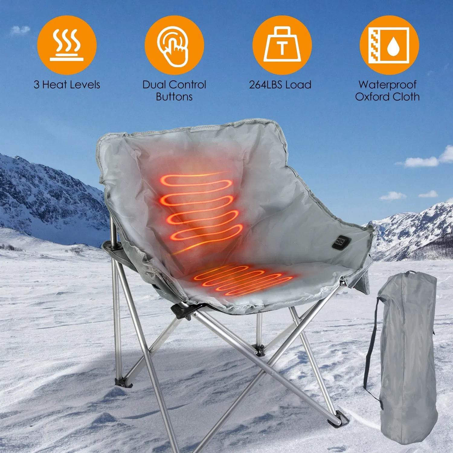 Heated Camping Chair with 3 Heat Levels & USB Port