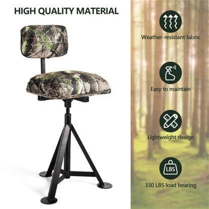 330 lb Capacity 360° Swivel Tripod Hunting Chair with Detachable Backrest & Adjustable Legs