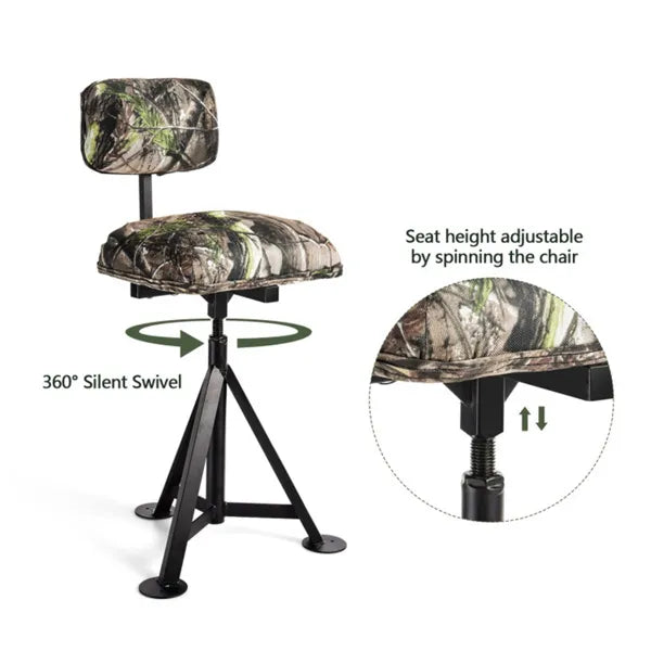 330 lb Capacity 360° Swivel Tripod Hunting Chair with Detachable Backrest & Adjustable Legs