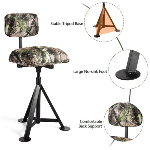 330 lb Capacity 360° Swivel Tripod Hunting Chair with Detachable Backrest & Adjustable Legs