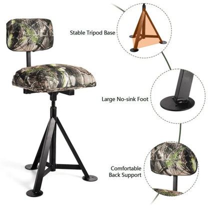 330 lb Capacity 360° Swivel Tripod Hunting Chair with Detachable Backrest & Adjustable Legs