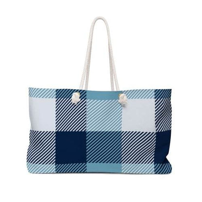 Blue Plaid Weekender Tote Bag 24" × 13"