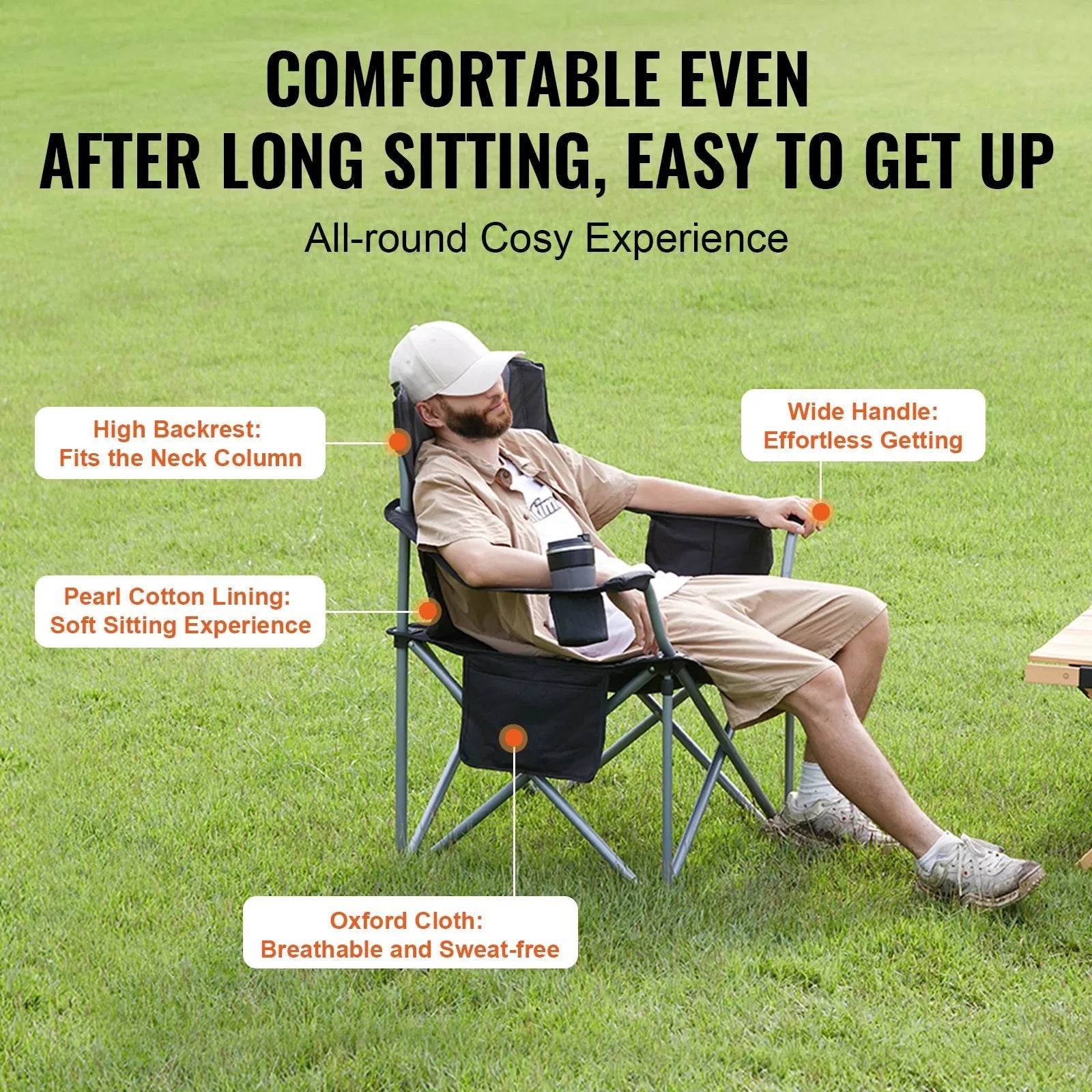 Portable Heavy Duty Outdoor Quad Lumbar Back Padded Arm Chair