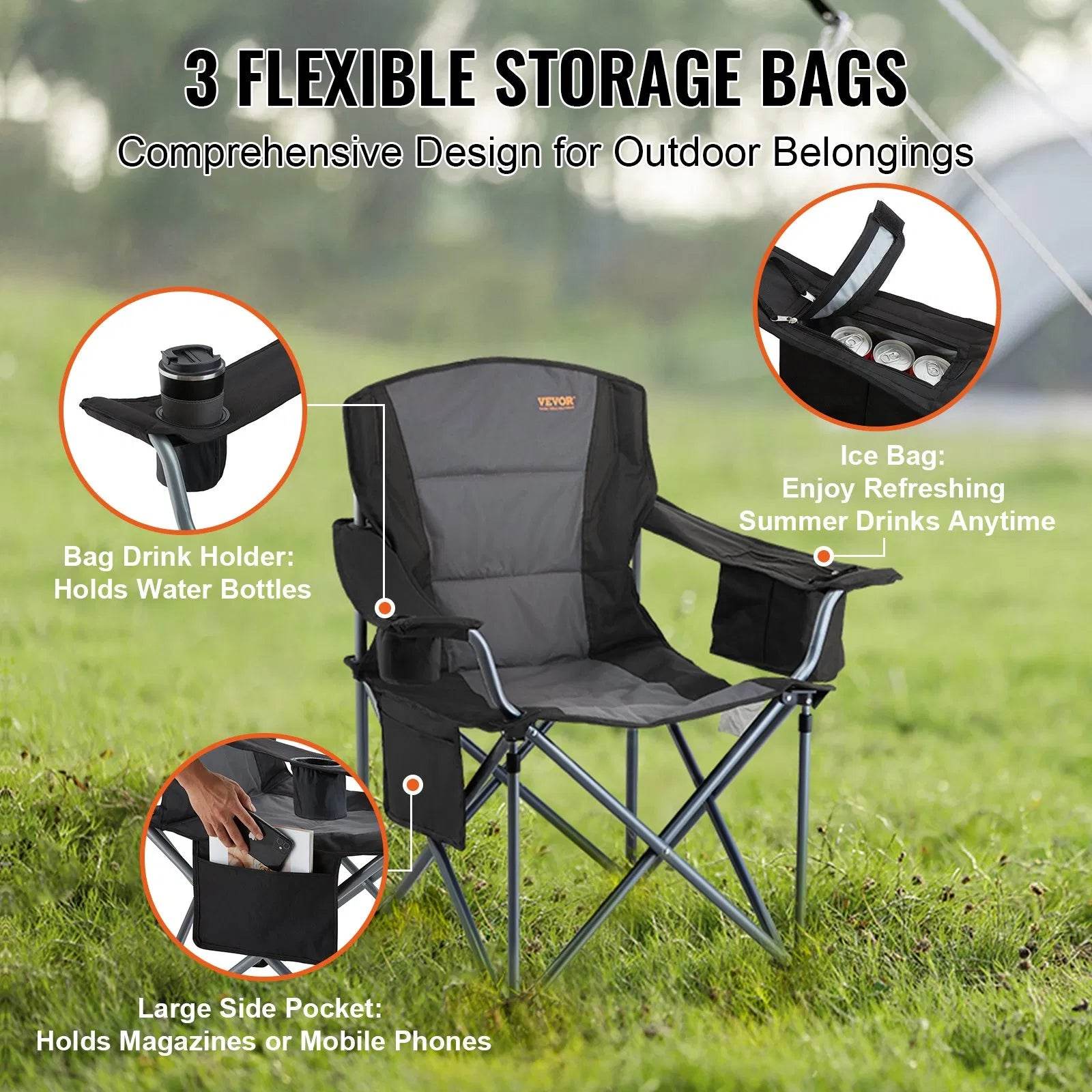 Portable Heavy Duty Outdoor Quad Lumbar Back Padded Arm Chair