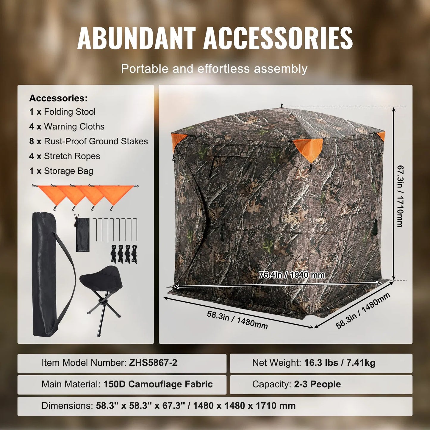 270° See-Through Camo Hunting Blind with Silent Windows & Backpack