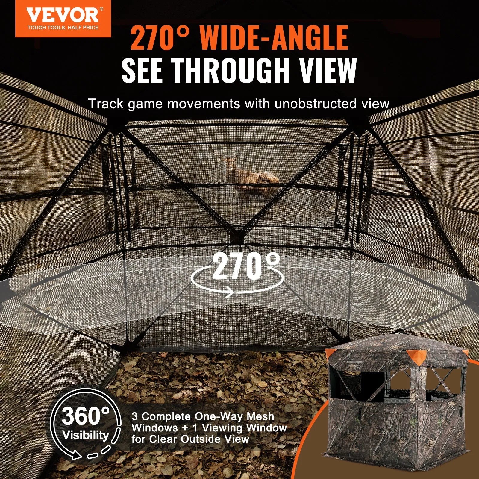 270° See-Through Camo Hunting Blind with Silent Windows & Backpack